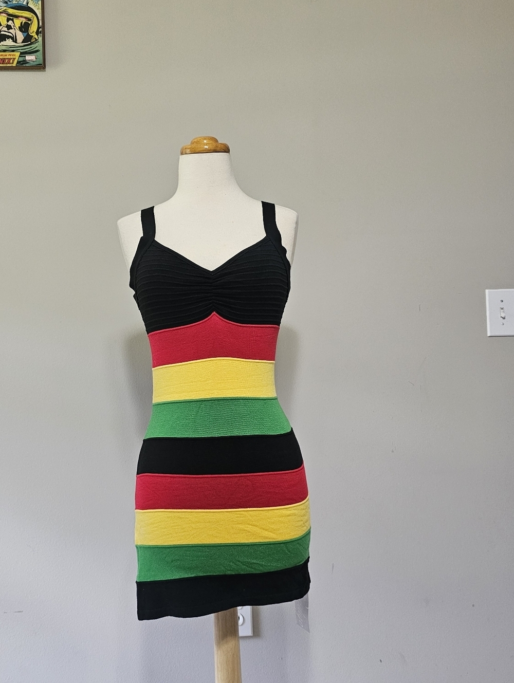Hera USA Rasta Striped Bandage Bodycon Mini Dress M